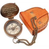 Boussole gravée Psaume 32:8 avec pochette en cuir PC103